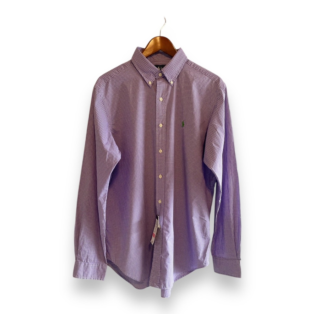 Polo Ralph Lauren Men's L Classic Fit Gingham Button Down Shirt Purple White NWT